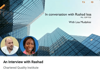 My interview with Lisa Mudzikisi for The Chartered Quality&nbsp;Institute
