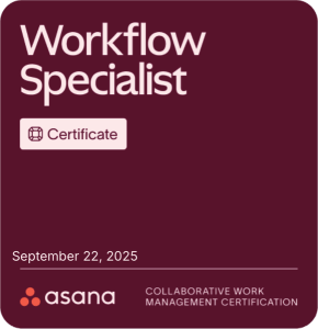 Asana Workflow Specialist certificate, verify on Asana